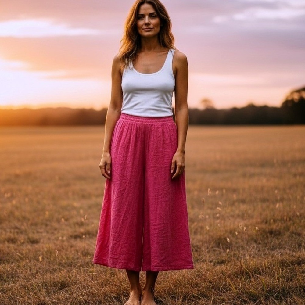 Wahine Women's Pink Silk Cotton Pink Pants Size 0 (24" Waist) Wide Leg Cruise